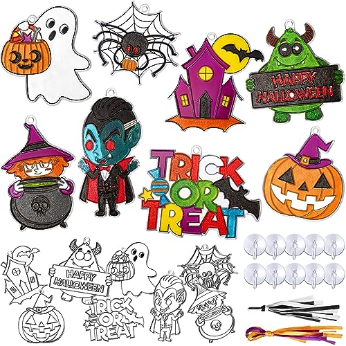 Tenare Halloween Bastelset für Kinder 16 Sets DIY Sonnenfänger Dekoration Fensterdeko für Süßes oder Saures Party Klassenzimmer von Tenare