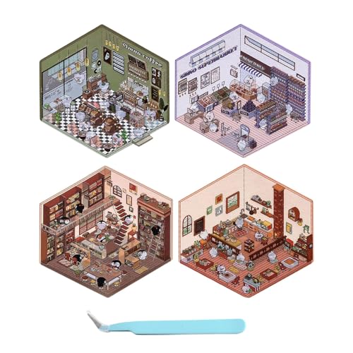 DIY 3D House Stickers, Fun Sticker Scenes Make Your Own Stickers Supermarket Coffee Shop Restaurant Bookstore, Stickers 3D for Adult Kids Relief Stress Pass The Time (1 Set) von Tencipeda