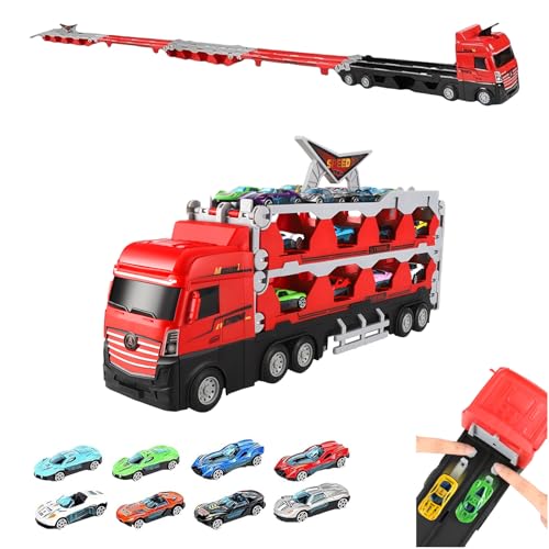 Mega Hauler Truck with Ejection Race Track, Foldable Cars Storage and Transporter Toy Truck, Catapulting Racing Track for 4 5 6 7 8 9 Years Old Boys and Girls (16 Cars) von Tencipeda