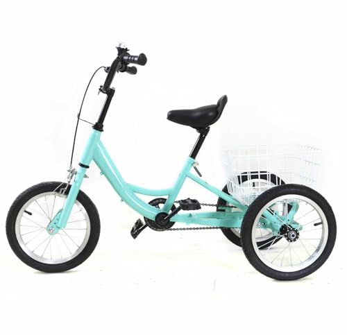 14 Zoll Dreirad für Kinder, 3-Rad Kinderfahrräder mit Einkaufskorb Single Speed Kinderfahrrad Höhenverstellbares Kinder Fahrräd Cruiser Bike Trike für Mädchen und Jungen ab 5-6 Jahre von Tenddya