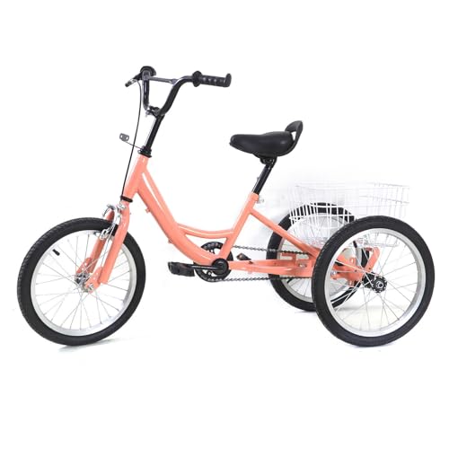 Dreirad für Kinder, 16 Zoll 3-Rad Kinderfahrräder mit Einkaufskorb Verstellbarer Lenker&Sattel Kinder Fahrräd Single Speed Fahrader für Kinder ab 7-10 Jahre von Tenddya