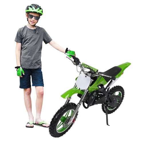 Kinder Mini Elektro Crossbike 49cc 2-Takt Motor Dirt Bike Dirtbike für Kinder, Pocket Bike Motorrad Motocross Dirtbike (Grün) von Tenddya