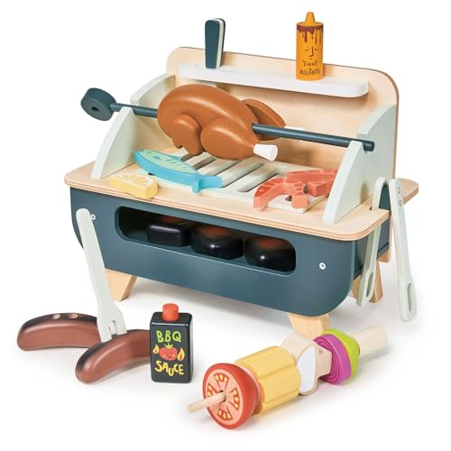 Tender Leaf Toys - Barbeque Play Set - 27-teiliges interaktives Grillset aus Holz mit Pretend Play Essen und Utensilien für Jungen und Mädchen - Tolles Rollenspielspielzeug - Fördern Sie die von Tender Leaf Toys