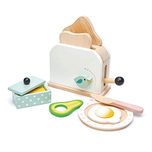 Tender Leaf Toys Toaster Weiß mit Zubehör (Holzspielzeug, Material Holz, Kinderspielzeug, fördert die Feinmotorik, Bunt) 7508226 von Tender Leaf Toys