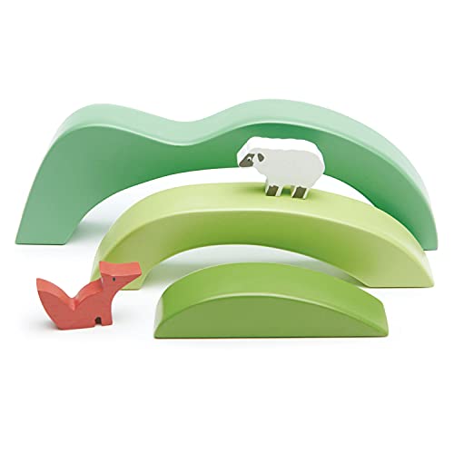 Tender Leaf Toys Green Hills View-Stapel-Spielzeug – offenes Ende für Kinder – Erstellen und bauen Sie Spielzeugwelt mit Holzblöcken von Tender Leaf Toys