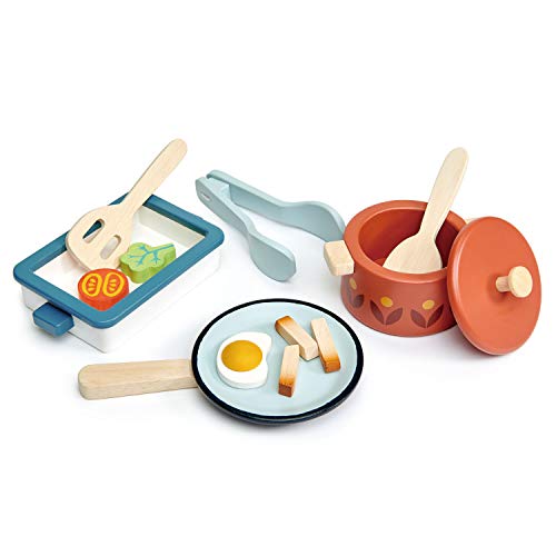 Tender Leaf Toys Töpfe und Pfannen SET (Holzspielzeug, Material Holz, Kinderspielzeug, fördert die Feinmotorik, Bunt) 7508241 von Tender Leaf Toys