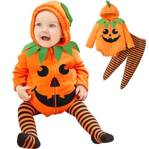 2-Teiliges Set Halloween Kostüm Baby Unisex, Süßes Kürbis kostüm für Babys, Lange Ärmel, Baumwolle Baby Halloween Kostüm, Halloween Kostüm für Kleinkinder Von 0 bis 24 Monaten - Tolle Geschenkidee von TenhCreek