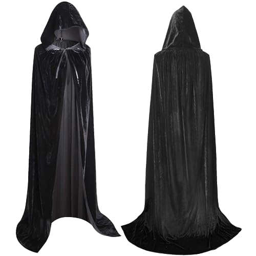 Tenuevo Umhang mit Kapuze, Halloween Schwarzer Cape Vampir Kostüm für Damen Herren Erwachsene und Kinder, Darth Vader Cape Mittelalter Mantel für Halloween Karneval Cosplay von Tenuevo