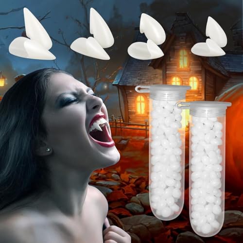 Vampir Fangs Kit 4 Größen Vampire Zähne Erwachsene Kinder Gefälschte Zahnersatz mit 2 Rohr Thermoplastisches Harz für Halloween Cosplay Kostüm Party Prop Dekoration (weiß) von Tenuevo