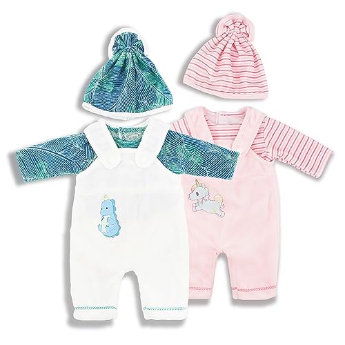 2er-Pack Kleidung Outfits für Baby Puppen, Puppenkleidung 18 Zoll, T-Shirt Latzhose mit Hut Schuhe, Kleidung Puppenkleidung Outfits von Teogneot