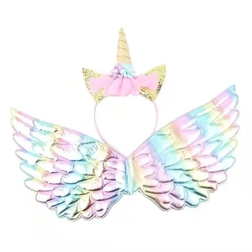 Teogneot Einhorn Kostüm Prinzessin Set Glänzende Fee Schmetterling Flügel Prinzessin Fee Kostüm Set Engel Flügel Einhorn Stirnband Haar Reifen von Teogneot