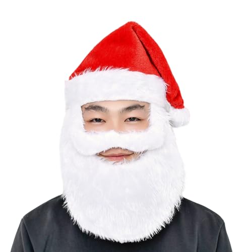 Teogneot Santa Claus Hat with Beard, Plush Christmas Costume Headwear, Fun Father Christmas Disguise Costume von Teogneot