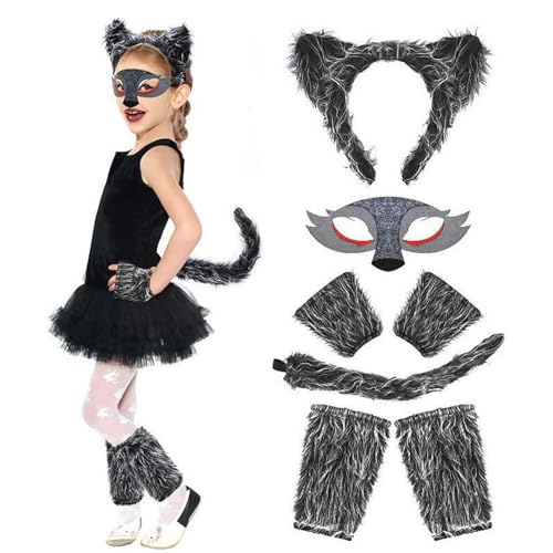 Teogneot Wolf Costume, Werewolf Costume Carnival Costume，Wolf Kostüm, Tierkostüm mit Werwolf Haarreifen,Wolf Schwanz,Handschuhen von Teogneot