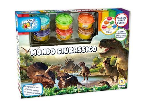Teorema - Kreatives Jurassisches Set aus weicher Plastilin, bestehend aus 6 Töpfen mit Formen auf dem Deckel, Schablonen, Spachtel und Dekorationen Teorema - Kreatives Jurassisches Set aus weicher Plastilin, bestehend aus 6 Töpfen mit Formen auf dem Deckel, Schablonen, Spachtel und Dekorationen von Teorema Giocattoli