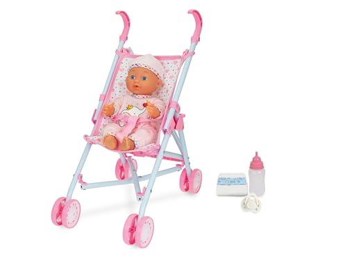 Teorema Set Kinderwagen und Puppe, 30 cm, Gestell aus Metall, mit Zubehör, Trinken und Pipi von Teorema Giocattoli