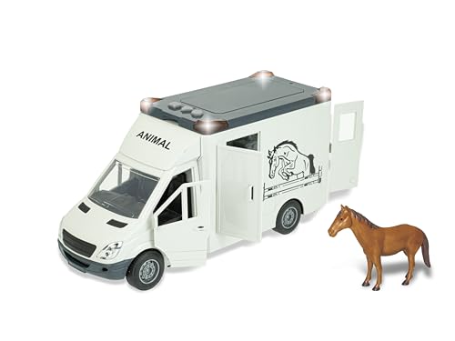 Teorema - Transportwagen für Tiere Play City, Pferdeanhänger mit Licht und Geräuschen, Kupplungsbewegung, Türen zum Öffnen und Pferd inklusive von Teorema Giocattoli