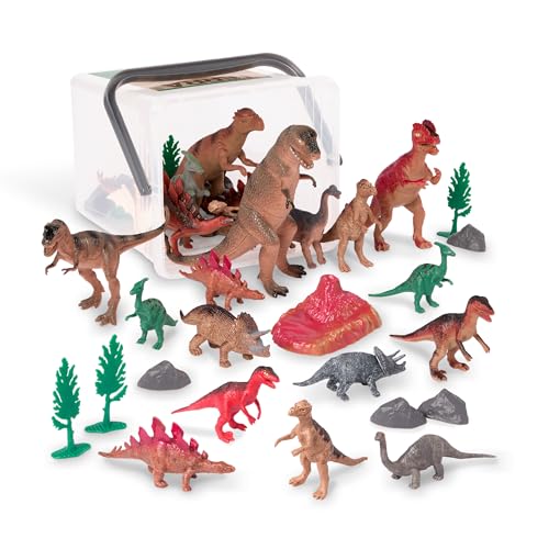 Battat Terra 60-teilig Tierfiguren Sammlung Dinosaurier Spielzeug Set – Tyrannosaurus Rex, Triceratops, Stegosaurus, Vulkan und mehr – Spielzeug ab 3 Jahren von Terra by Battat