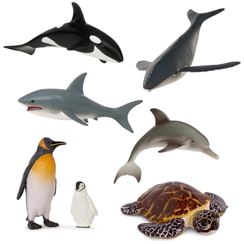 Terra 6 Meerestiere Figuren – Hai, Delfin, Orca, Schildkröte, Wal, Pinguine und Baby – Realistische Tierfiguren Set, Kinder Spielzeug ab 3 Jahre von Terra by Battat