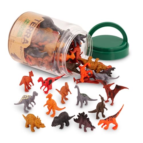 Terra 60-teilig Dinosaurier Figuren Sammlung Dinos Spielzeug Set – Tyrannosaurus Rex, Triceratops, Stegosaurus und mehr – Spielzeug ab 3 Jahren von Terra by Battat