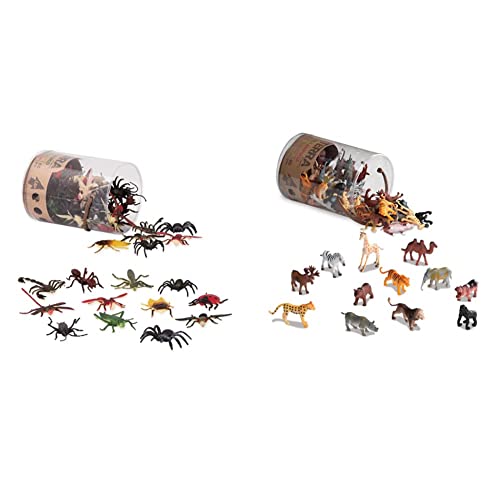 Terra 60-teilig Tierfiguren Sammlung Insekten und Spinnen Spielzeug Set & Tierfiguren Sammlung Wildtiere Spielzeug Set – Löwe, Tiger, Zebra, Nilpferd, Elefant, Elch, Kamel und mehr – ab 3 Jahren von Terra by Battat