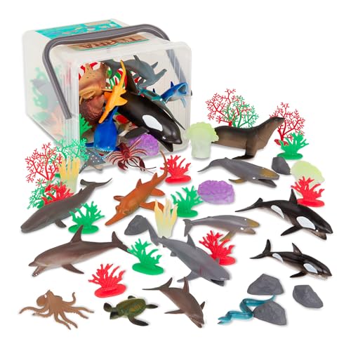 Terra 60-teilig Tierfiguren Sammlung Meerestiere Spielzeug Set – Fische, Haie, Wale, Seelöwen, Schildkröten, Korallen und mehr – Spielzeug ab 3 Jahren, Unico von Terra by Battat