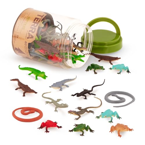 Terra 60-teilig Tierfiguren Sammlung Reptilien und Amphibien Spielzeug Set – Schlangen, Frösche, Krokodile, Eidechsen und mehr – Spielzeug ab 3 Jahren von Terra by Battat