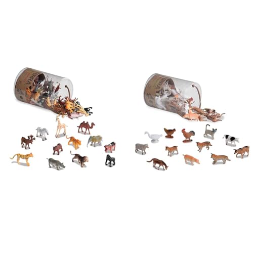 Terra 60-teilig Tierfiguren Sammlung Wildtiere Spielzeug Set & Tierfiguren Sammlung Bauernhof Spielzeug Set – Kühe, Schweine, Hühner, Gänse, Ziegen, Katzen und mehr ab 3 Jahren von Terra by Battat