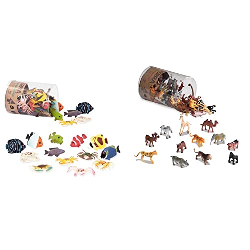 Terra 60-teilig Tierfiguren Sammlung Wildtiere Spielzeug Set & Tierfiguren Sammlung Fische und Meerestiere Spielzeug Set – Clownfisch, Blauer Doktorfisch, Krabben und mehr – Spielzeug ab 3 Jahren von Terra by Battat