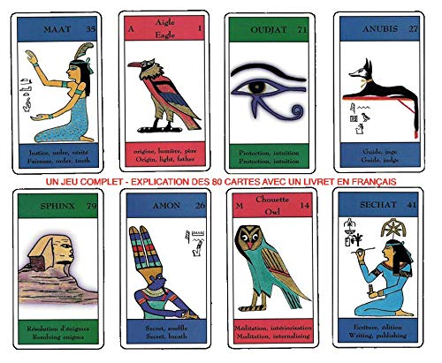 L'authentische Tarot der Hiéroglyphen – Spiel mit 80 Karten – Flugkarten mit Erklärung der 80 Klingen (Booklet in französischer Sprache) – Tarot und Ägyptische Oracle Gottheit von Terre Divinatoire