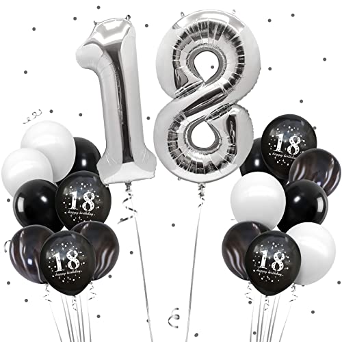 18 Geburtstag Männer Luftballon 18. Geburtstag Deko Silber Schwarz Geburtstagdeko 18 Jahr Happy Birthday Luftballons für Geburtstag Mann Junge von Teselife
