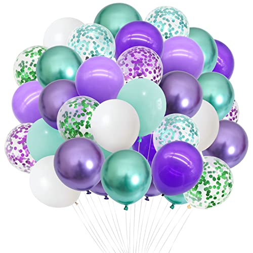 Meerjungfrau-Motto-Party-Luftballons, 50 Stück, 12 Zoll, Metallic Lila Grün Matt Teal-Blau Lila Weiß Konfetti-Latex-Ballon für Mädchen Geburtstag, Hochzeit, Verlobung, Babyparty, Party-Dekorationen von Teselife