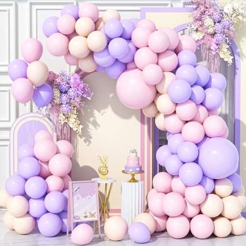 Teselife 140Pcs Rosa Lila Luftballons Bogen Kit, Pastell Orange Pink Violett Party Ballons Girlande Kit für Geburtstag Baby Shower Hochzeit Jahrestag Karneval Party Dekorationen Zubehör von Teselife