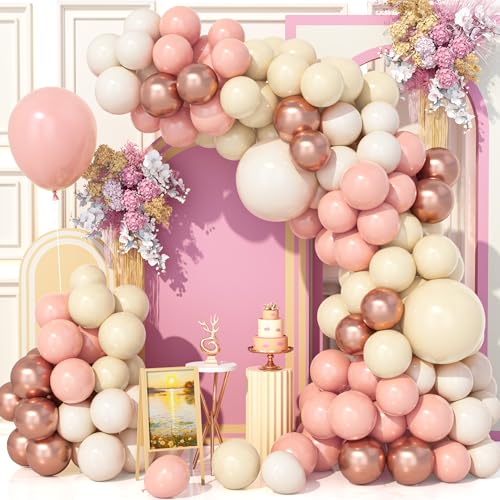 Teselife 143Pcs Nude Beige Luftballons Bogen Kit, Aprikose Creme Rosa Rose Party Ballons Girlande Kit für Geburtstag Baby Shower Hochzeit Jahrestag Karneval Party Dekorationen Zubehör von Teselife