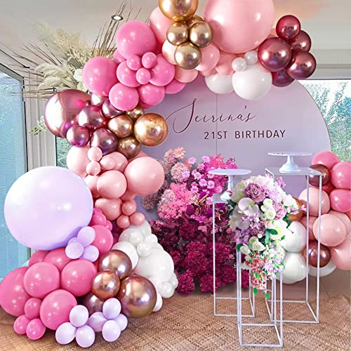Teselife Rosa Pink Luftballons Girlande Kit Ballongirlande Ballons Set, 96 Stück Größen von Lila Weiß Metallic Gold Konfetti für Mädchen Geburtstag Party Hochzeit Deko Baby Dusche Dekorationen von Teselife