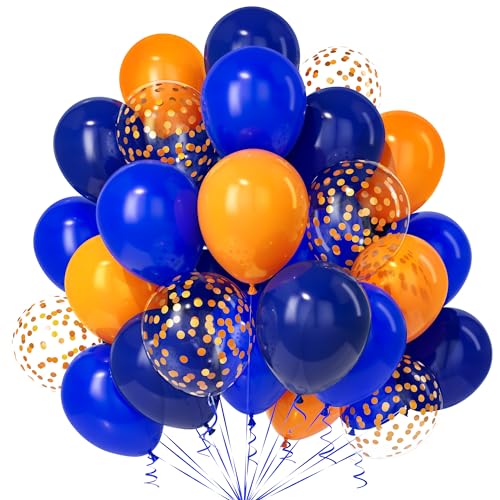 Teselife Blau Orange Luftballons, 30Stück 12 Zoll Marineblau Nachtblau Dunkelblau Orange Konfetti Ballons Jungen Kinder Geburtstag Hochzeit Abschlussfeiern Verlobung Baby Shower Weltraum Party Dekora von Teselife