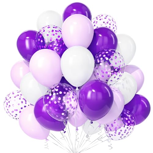 Teselife Lila Weiß Luftballons, 30Stück 12 Zoll Pastell Lila Violett Dunkellila Weiße Konfetti Ballons Mädchen Kinder Geburtstag Hochzeit Abschlussfeiern Verlobung Baby Shower Schmetterling Party Deko von Teselife