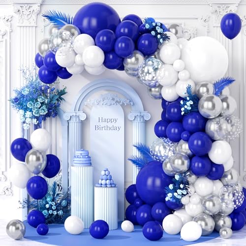 Teselife Luftballons Blau Silber Weiß, 123 Stück Ballon Girlande Metallic Silber Navy Blau Marineblaue Helium Silber Konfetti Ballons für Mann Junge Geburtstag Hochzeit Babyparty Party Dekoration von Teselife