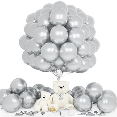 Teselife Luftballons Metallic Silber, 50 Stück 12 Zoll Glänzende Chrom Silber Ballons Girlande Männer Frauen Geburtstag Hochzeit Jahrestag Valentinstag Abschlussfeier Verlobung Bachelor Party Dekora von Teselife