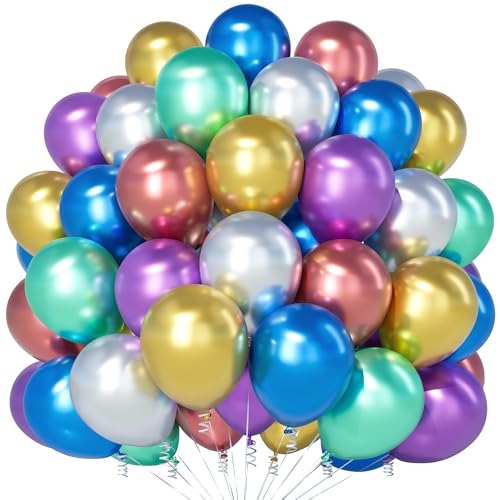 Teselife Metallische Regenbogen Luftballons, 100 Stück 12 Zoll Chrom Mehrfarbige Luftballons, Regenbogen Party Ballons Für Männer Frauen Geburtstag Babyparty Jahrestag Abschluss Verlobung Party Deko von Teselife