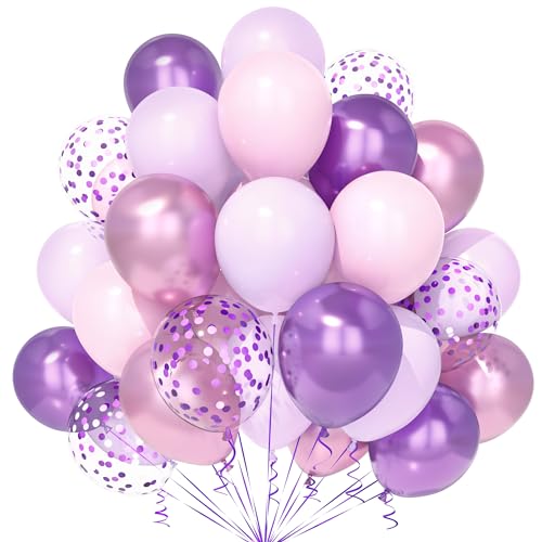 Teselife Rosa Lila Luftballons, 30Stück 12 Zoll Pastell Macaron Metall Rosa Lila Violett Konfetti Ballons Mädchen Frauen Geburtstag Hochzeit Verlobung Brautparty Baby Shower Schmetterling Party Dekor von Teselife