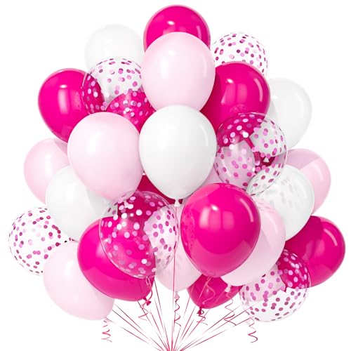 Teselife Rosa Weiß Luftballons, 30Stück 12 Zoll Hot Pink Roserot Pastell Rosa Weiße Konfetti Ballons Mädchen Kinder Geburtstag Hochzeit Abschlussfeiern Verlobung Baby Shower Prinzessin Party Dekora von Teselife