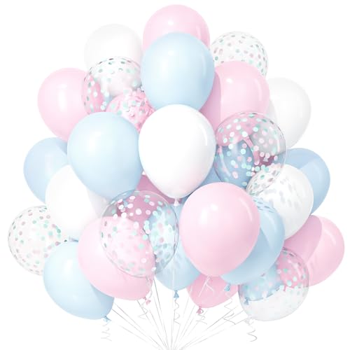 Teselife Rosa und Blau Luftballons, 30Stück 12 Zoll Pastell Rosa Blaues Weiß Konfetti Ballon Gender Reveal Ballons Geschlecht Offenbaren Kinder Junge Mädchen Geburtstag Hochzeit Baby Shower Party Deko von Teselife