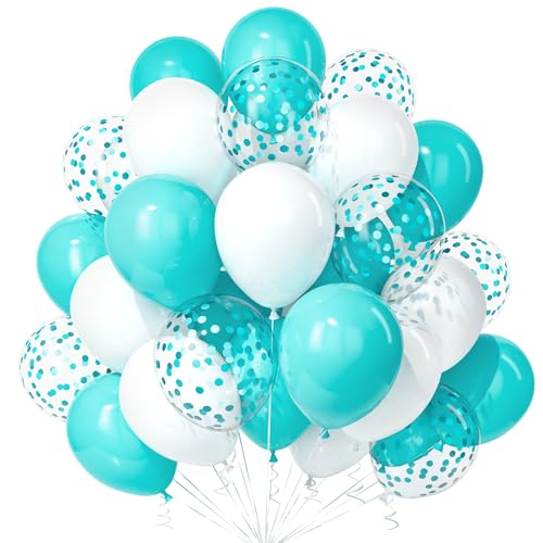 Teselife Teal Blau Luftballons, 30Stück 12 Zoll Blau Weiß Turquoise Türkis Konfetti Ballons Frauen Männer Geburtstag Hochzeit Abschlussfeiern Verlobung Baby Shower Unterwasserwelt Party Dekorationen von Teselife