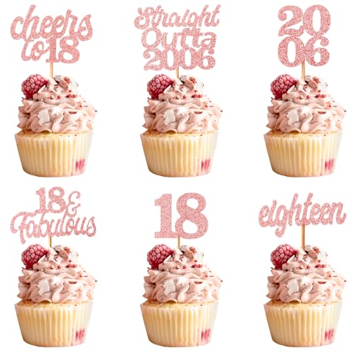 Teselife Tortendeko 18 Geburtstag Junge Mädchen, 24 Stück Glitzer Rose Gold 18. Geburtstag Cupcake Topper Geburtstagsdeko von 2006 für 18er Geburtstag Party Torten Kuchen Deko von Teselife