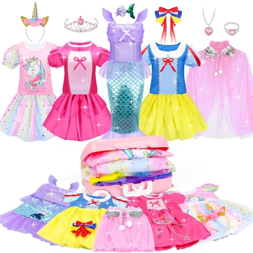 Tesok Mädchen Prinzessin Kostüm,Kinder Kleid 16 Teiliges Set mit Krone,Diadem,Ring usw,Prinzessinnen Spielzeug für kleine Mädchen, Cosplay Geburtstagsgeschenke für Mädchen ab 3 4 5 6 7 8+ Jahren von Tesok