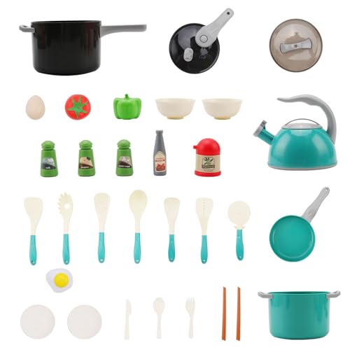 Tevimpeya 32pcs Kinderküche Zubehör, 32 Stück Kinderspielhaus Spielzeug Küchenspielzeug Set Kleinkind Rollenspiel Küche Kochgeschirr Kochen Spielzeug Set spielküche zubehör, grün von Tevimpeya