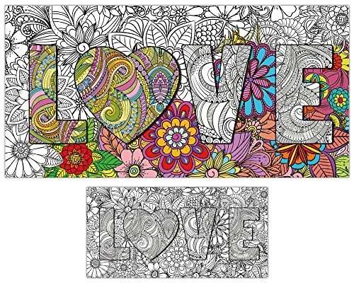 Riesige Mandala-Poster zum Ausmalen, 127 x 63,5 cm, Jumbo-Liebe-Mandala, Malposter für Kinder, Teenager, Erwachsene, große Mandala-Maltischdecke, riesige Kunsthandwerk für Zuhause, Klassenzimmer, von Tevxj