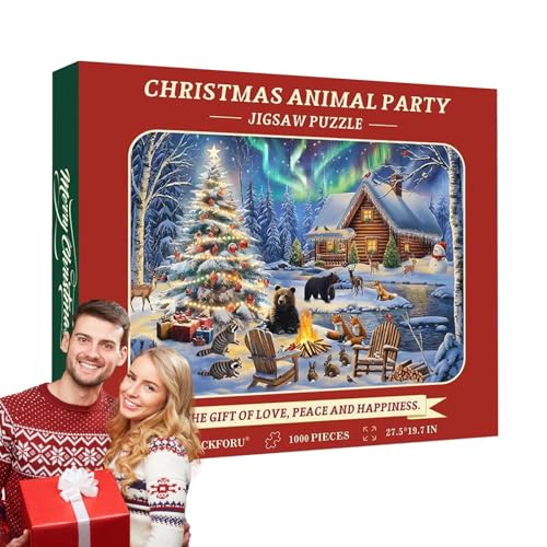 1000 Teile Weihnachtspuzzle,Weihnachtstierparty-Puzzle - 1000 Teile 2024 Weihnachtspuzzlespielzeug | Lernspielzeug mit klarem Druck für Kindertag, Geburtstag und Weihnachten von Tewzafiya