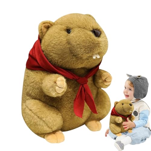 Ausgefülltes Holzspielzeug, Woodchuck Animal Toy, 9,84 Zoll kuschelige Cartoon Woodchuck Doll, Kissen umarmen, Kindergartenpuppe mit Schal, sensorisches Kuscheln Spielzeug für Kinder Mädchen von Tewzafiya