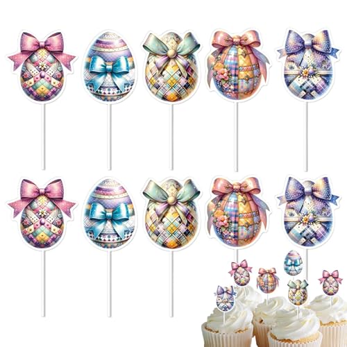 Cupcake Picks Ostern, Eier Cupcake Topper | 10-Stil-Süßwarenfutter Picks | Ostertag Kuchen -Topper, Kuchendekorationen für Babyparty -Partyzubehör von Tewzafiya